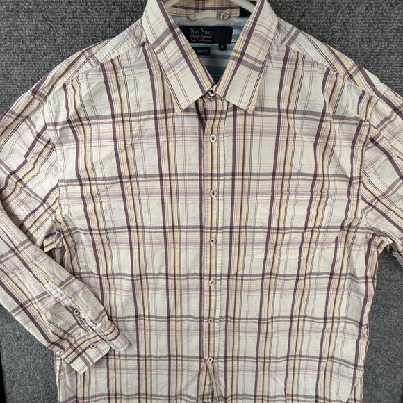 Nat Nast Men Button Up Shirt Long Sleeve American Fit XL Plaid Colorful Cotton - Picture 1 of 13